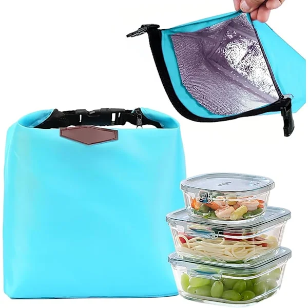 Insulated Lunch Bag, Portable Lunch Bag, Picnic Bag, Blue, Zipper