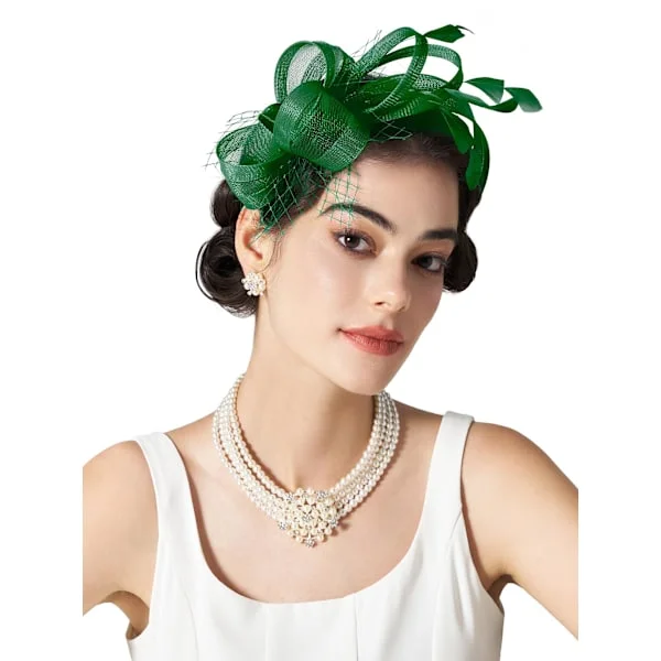 Grøn Fascinator Hårbøjle med Mesh Bånd, Dame Te Selskab Hat til Kentucky Derby Cocktail Bryllup Fancy Kjole Fest Brude Hovedbeklædning