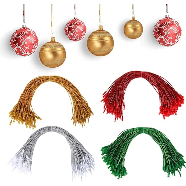 400 st Guld och Silver Julband Julgransprydnader Hängare Hänglapp Band Snabblås Rep Polyester Snören för Juldekoration, 20cm