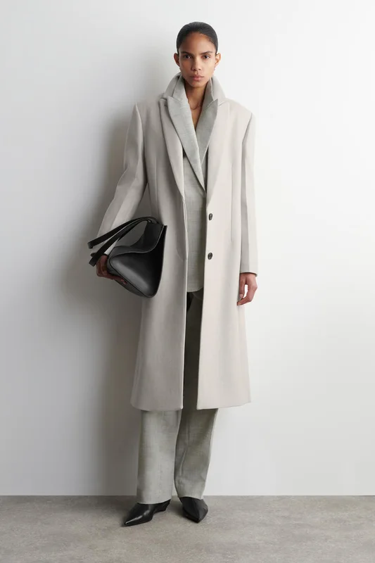COS Women's Tailored Wool Twill Long Coat in Beige