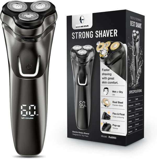 Elektrisk barbermaskin for menn, elektrisk barberhøvel for menn, oppladbar våt/tørr barberhøvel med pop-up trimmer, vanntett trådløs bærbar 