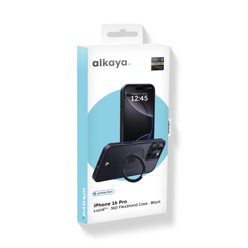 alkaya Lucid 360 FlexStand Case with Magsafe for iPhone 16 Pro musta