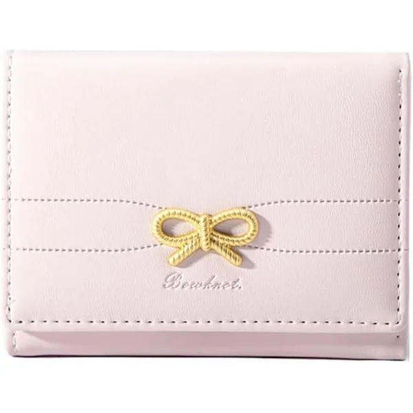 Cute Bow Small Wallet Trifold Aesthetic Bifold RFID Blocking Card Holder Leather Mini Card Coin Purse with I
