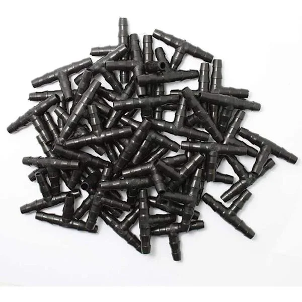 100 st hullingförsedda kopplingar droppbevattning, 4/7 mm universal hullingförsedd T-slang, passar vattensystem för trädgård 4/7 mm droppslang