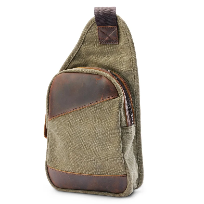 Bolso bandolera de lona y cuero verde militar para hombres - Mochilas