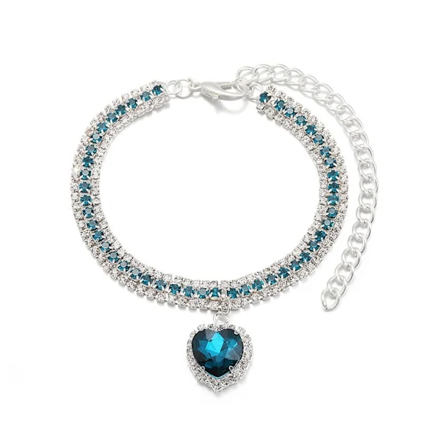Halsband för husdjur Tre rader Färg Strass Halsband Smycken Katt Hund Tillbehör Tyst Blå Rosa Kärlekshänge