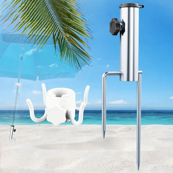 Metal Beach Umbrella Base Adjustable Parasol Stand Small Beach Umbrella Matching Umbrella Hooks Fishing Outdoor Parks Open Beaches