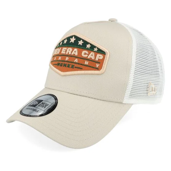 New Era - Beige trucker Cap - New Era Co Patch Stone/White A-frame Trucker @ Hatstore