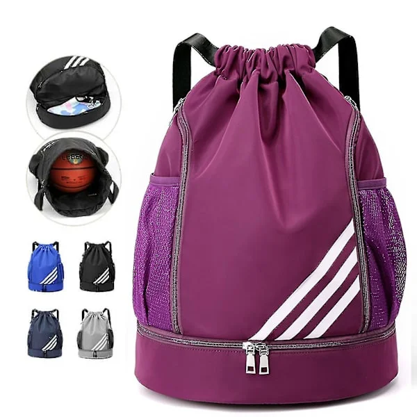 Waterproof Backpack with Zipper Sport Gym Bag with Shoe Compartment, Waterproof Zipper Backpack for Men Women Purple
