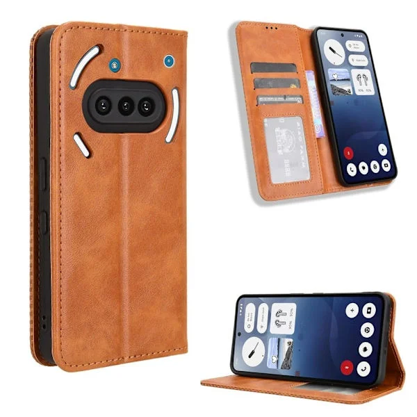Nothing Phone (3a) Retro Vegansk Læder Case Phone Wallet Stand Cover - Brun