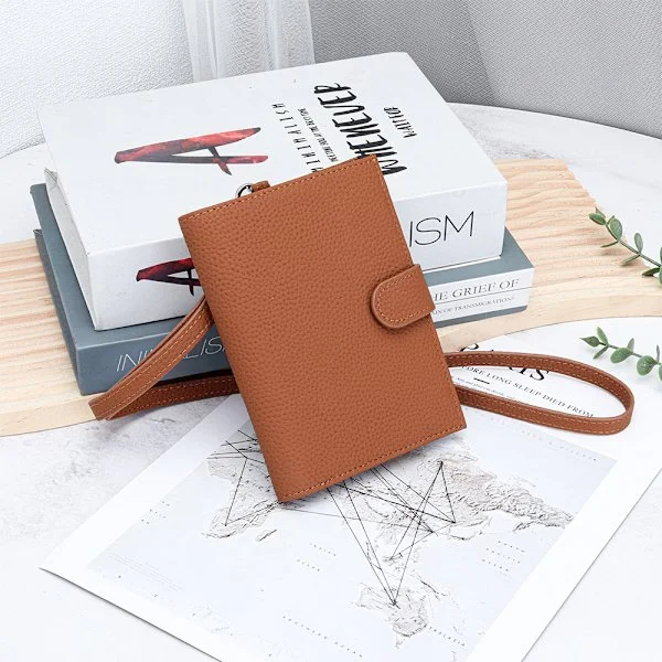 Leather Neck Pouch with Passport Holder and RFID Blocking Yellow Yellow
