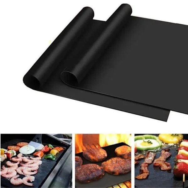 Grillmattor för grill - Set med 2 extra långa (40 x 50 cm, svarta) och non-stick-mattor, hållbara