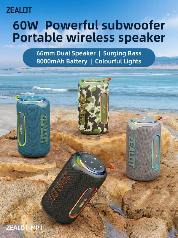AliExpress - ZEALOT_MP1 Tragbarer Bluetooth-Lautsprecher 60 W StormBox Blast Outdoor-Wireless-Lautsprecher IPX6 Wasserdichter Party-Camping-