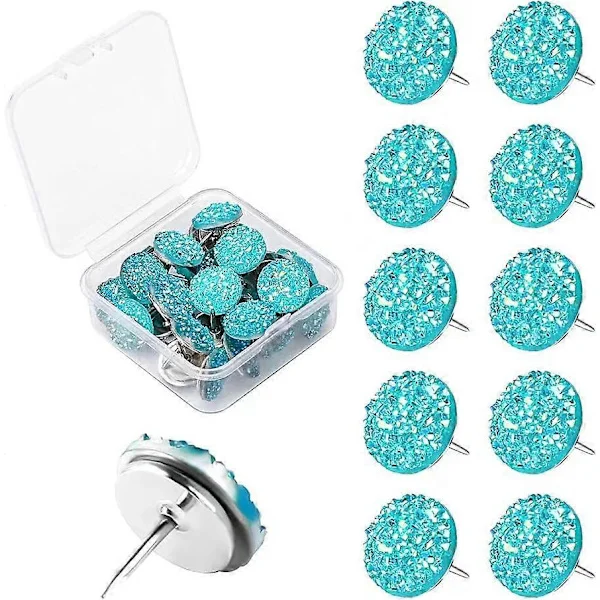 30 Pieces Push Pins, Shiny Diamond Push Pins Glitter Rhinestone Decorative Thumbtacks for Wall Hangings, Bulletin Board, Maps, Office Wall (Blue)