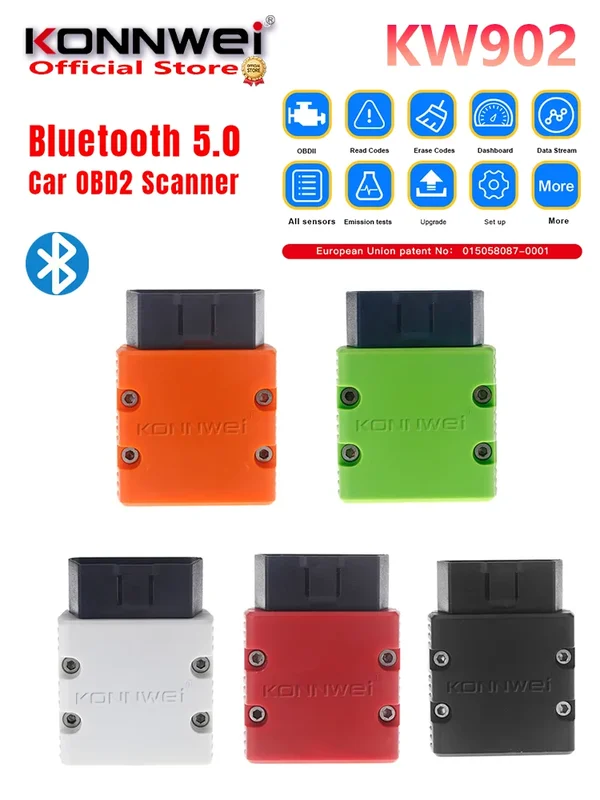 AliExpress - 2026 KONNWEI KW902 Elm327 V1.5 OBD2 Bluetooth Auto-Diagnosescanner Mini OBD Codeleser für Android/iOS – Fehlermeldung für Motorleuchten 