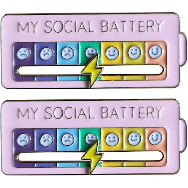 2 stk. MITT SOCIALE BATTERI, Sjov Broche til Socialt Humør i 7 Dage, Broche Sjov Social Batteri Broche Mærke Humør Broche Mærke Sød