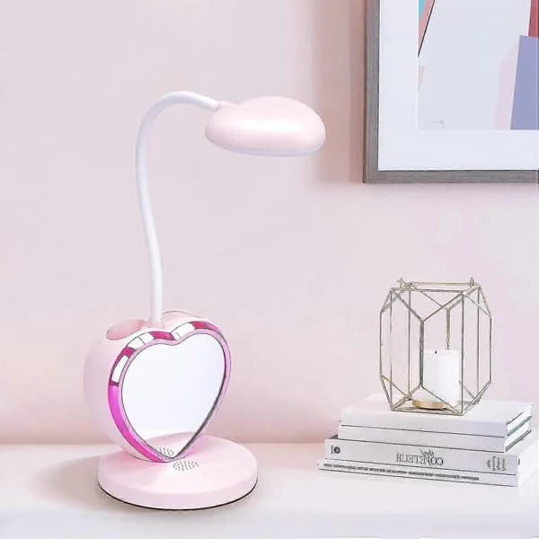 LED Desk Lamp for Girls, Eye-Caring Table Lamp with Pen Holder, Rechargeable USB Port, 2 Color Temperatures for Teen Students