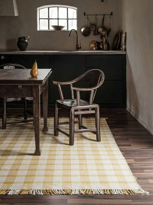 Stort Haven Teppe - Sennepsgul/Naturhvitt 250X350 Rustikk Stil
