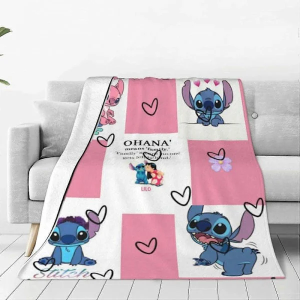 Stitch-teppe for fans, rosa, søtt Stitch-trykk, fleecepledd for alle årstider, mykt og varmt klimaanleggsteppe for sofa, stue, sofakrok, Stitch-fest 