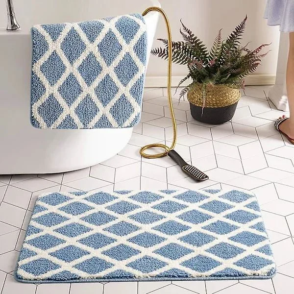 2-piece Bathroom Mat Set, Machine Washable Microfiber Non-Slip Absorbent Bath Rugs for Bathroom Kitchen Living Room (Blue)