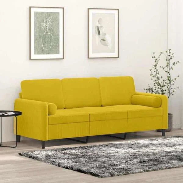 3-paikkainen sohva - Maison Exclusive - Keltainen sametti - Vankka metallirunko - 198 x 77 x 80 cm