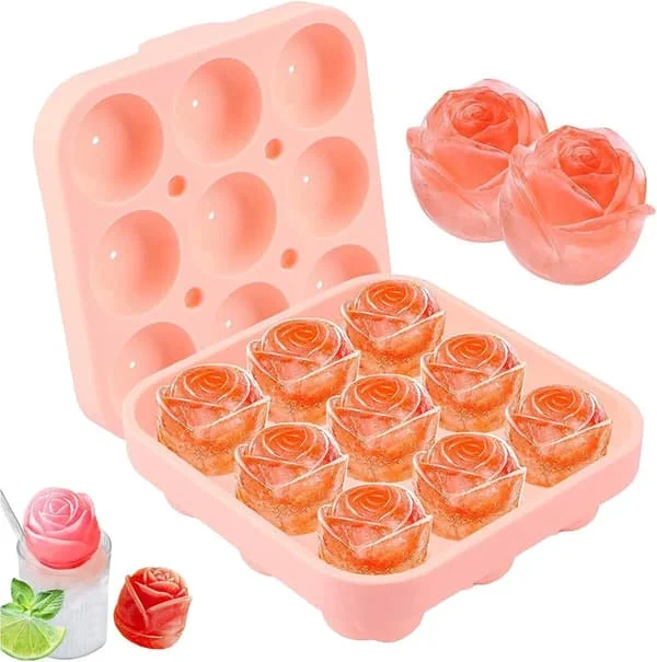Isbitform med lokk, roseformet isbitform i silikon, rosa isbitform for frysing