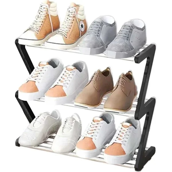 Small Shoe Rack, 3 Storage Shelves for Hallway, Black