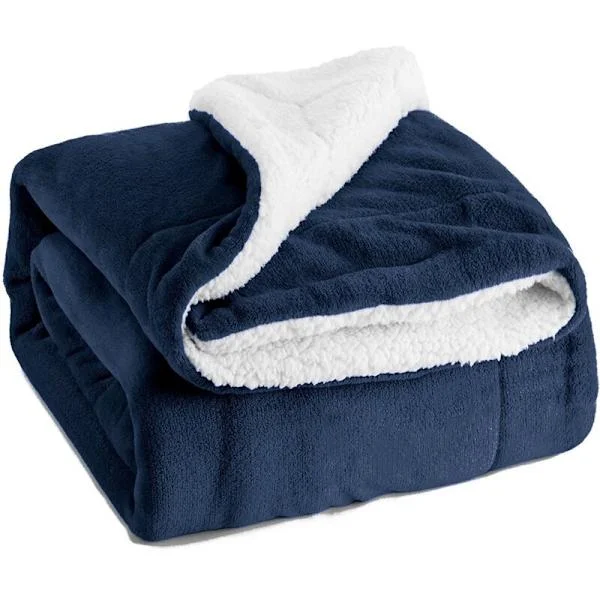 Rutete Sherpa Fleece Teppe, 150x200 Marineblå Enkelt Seng Teppe, Pels Sofa Kast Reversibel Sofa Kast, Liten Tykk Varm og Myk Plysj Sofa Kast