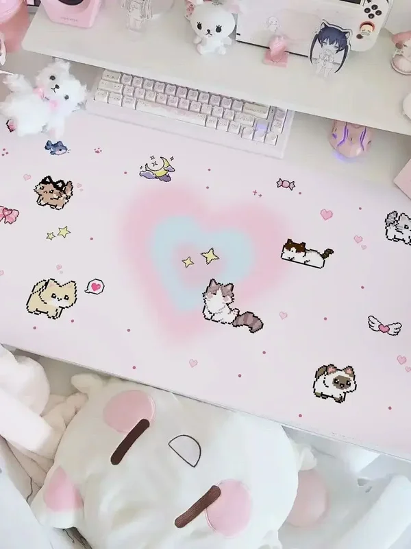 AliExpress - Kawaii dessin animé Pixel chaton tapis de souris grand XXL PU cuir Table tapis de bureau bureau Gamer ordinateur vitesse Type tapis 