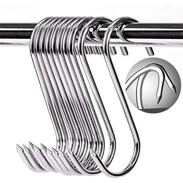{xj}10 stycken rostfria slaktkrokar, S-krokar, 100x4mm, S-krok för grill