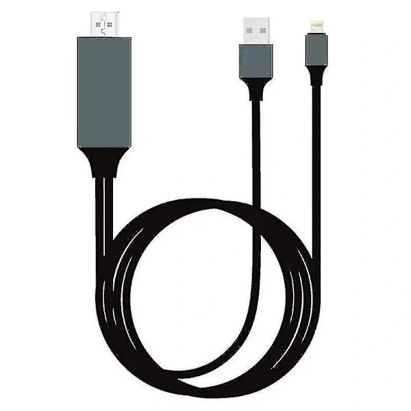 till HDMI-kabel, kompatibel med iPhone, iPad-skärmar, TV-apparater, HDMI-adaptrar och USB-laddare, 2 meter lång.