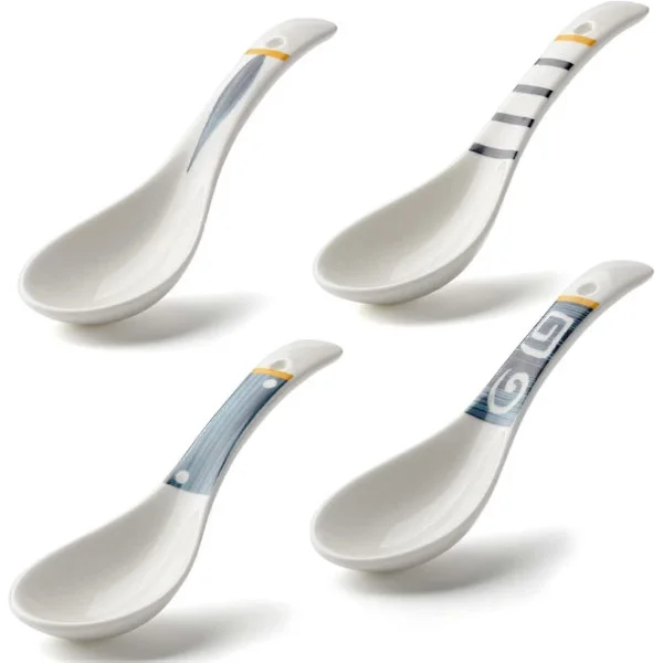 Keramiska Asiatiska Soppslev Set om 4 Japanska Ramen Soppslev Porslin (Japansk stil)