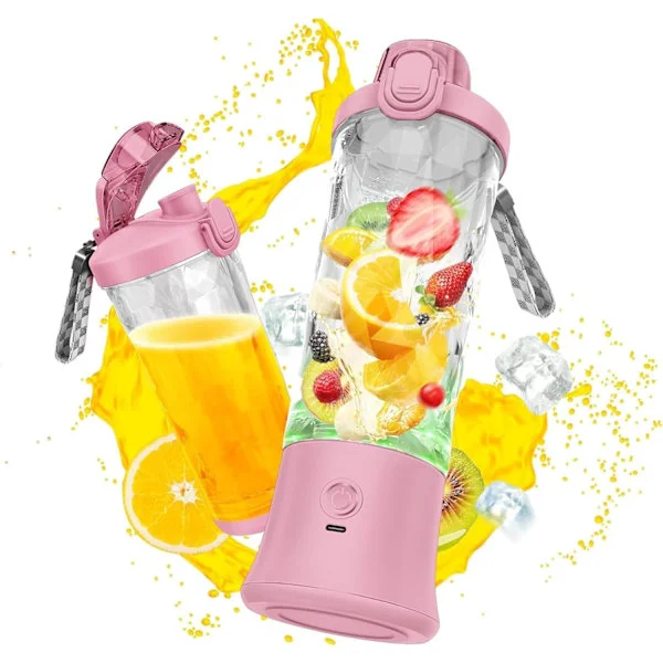 Bärbar Blender, 600ml Blender Smoothie 22000RPM Kraftfull Smoothie Blender med 6 Blad för Shakes och Smoothies, Bärbar Blender Lämplig rosa