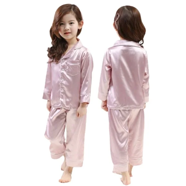 Pyjama pitkähihainen setti lapsille, silkki pyjama napituksella, setti pinkki vaaleanpunainen 130cm