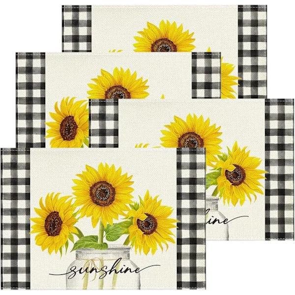 Sommarunderläggsset, 4 underlägg, 30 x 45 cm, tvättbara underlägg, bordslöpare, underlägg med blommönster
