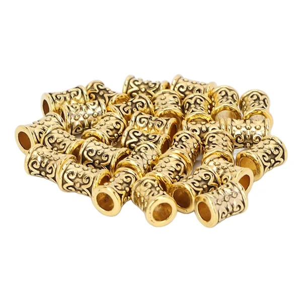 30 stk. Hår Tube Perler Retro Hoop Øreringe Dreadlocks Perler DIY Hårfletning Armbånd Vedhæng Halskæde Guld