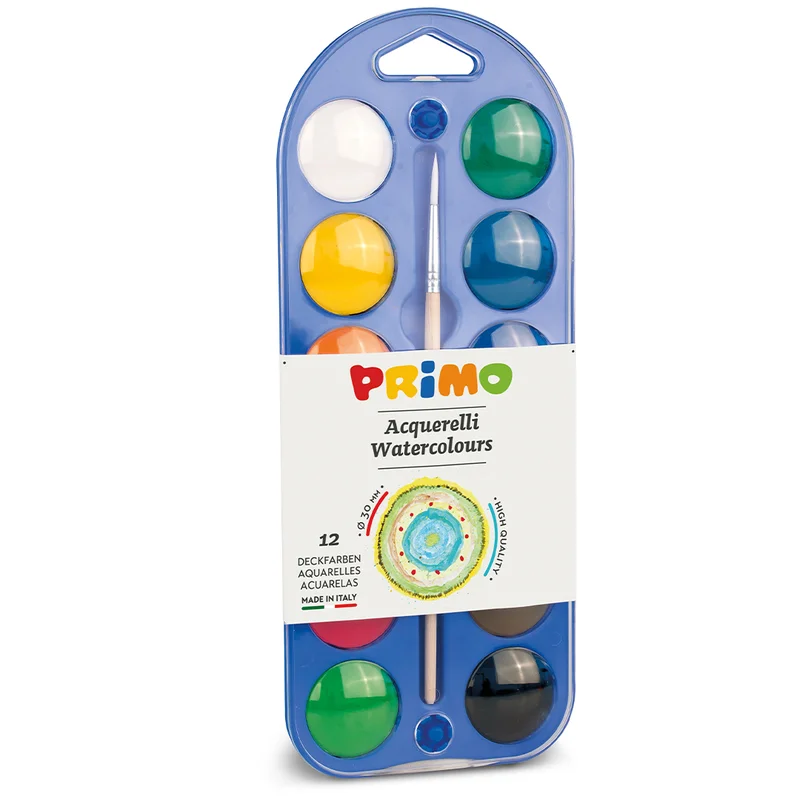Primo Vandfarver 12-sæt Ø30 + pensel