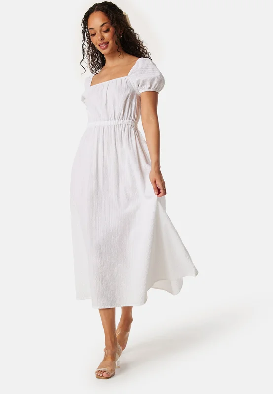 BUBBLEROOM-Puff Sleeve Cotton Dress-White