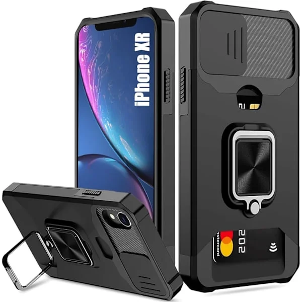 för iPhone 17 Pro Max-fodral med [korthållare][skjutbart kameraskydd][360° roterande ringstativ] Kraftigt skyddande mobilfodral iPhone XR-6.1in