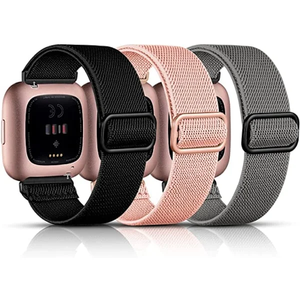 Smartklokke elastisk nylon solo-reim, kompatibel med Fitbit Versa / Fitbit Versa 2 reim, myk nylonvevd justerbar sportsklokke-reim, dame og m