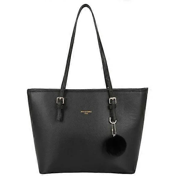Black Ladies Handbag, Leather Shopper Bag for Women, Large School Bag for Office, School and Shopping [HK]{FY}