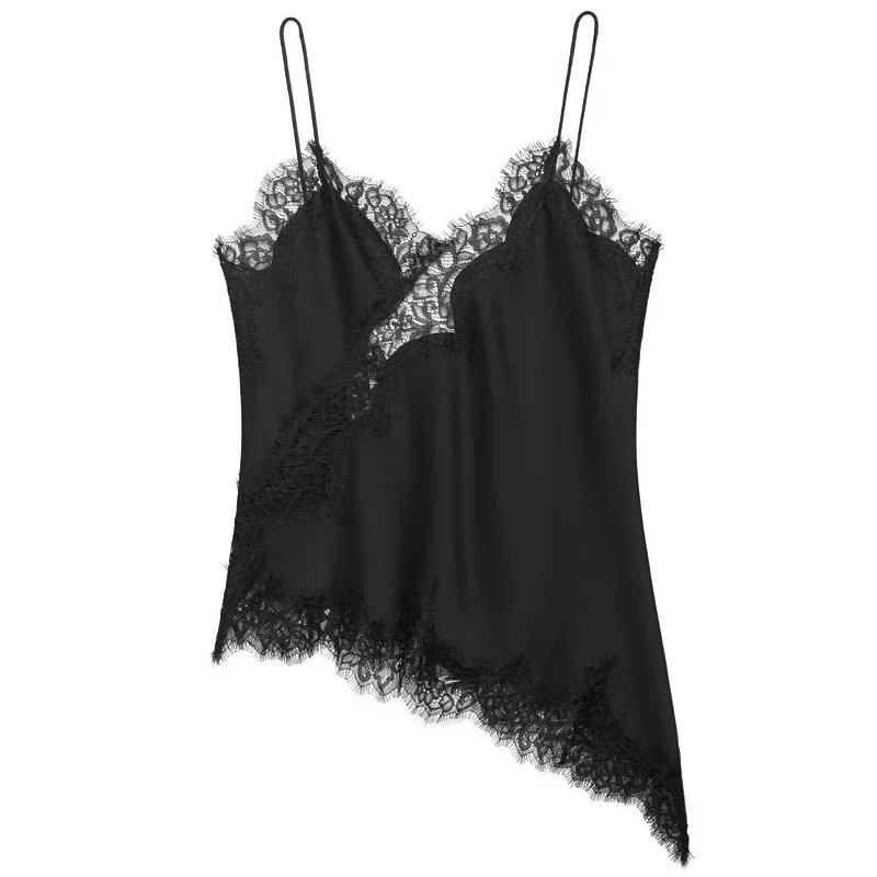 AliExpress - HXAO Asymmetrisches Slip-Top für Damen, Sommer, 2029, Y2K-Tanktops und Camis, Spitze, schwarz, schulterfreies Top, elegantes, ärmelloses,