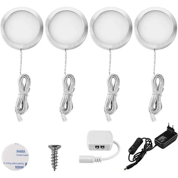 LED-skåplampa 4-pack Uppladdningsbar underskåpsbelysning Garderobslampa Vägglampa för skåp Garderob Kök Entré Vitrin Korridor Toalett Kall-FA6-