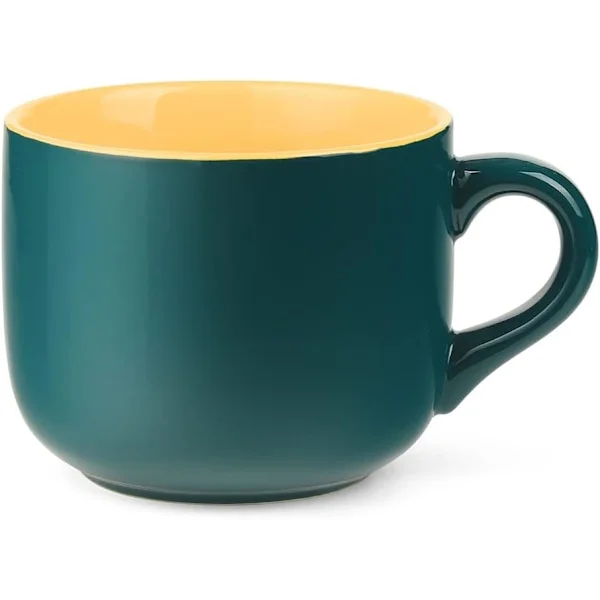 Stor Keramisk Kaffemugg, Stor Te Kopp för Kontor och Hem, Tål Diskmaskin och Mikrovågsugn (Mörkgrön)