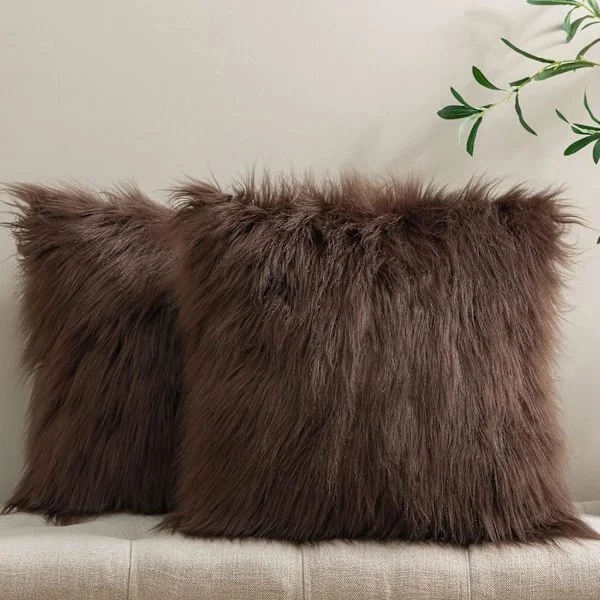 Faux Fur Solid Pynteputetrekk Putetrekk Luksus Myk Halloween Dekorativt Putetrekk Fuzzy Putetrekk Svart 18x18In