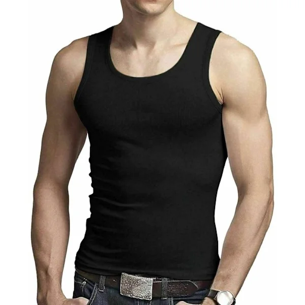 Herr T-shirt i bomull, tank top, ärmlös, enfärgad, andningsbar, slim fit, sommartopp, väst, vardagskläder, träningskläder för män, enkel passform
