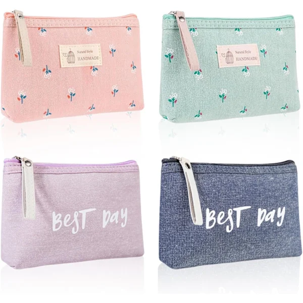 Small Toiletry Bag for Women, Makeup Bag, Travel Bag, 4 Pieces, Zippered Pouch, Mini Toiletry Bag, Printed Pencil Case, Wash Bag for Cosmetics, Coins