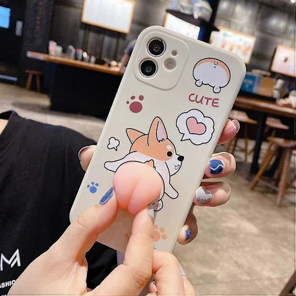 Morsomme og kreative 3D-deksler for menn og kvinner med vinkende rosa rumpe-dyr, mykt TPU-silikongummi-deksel, for iPhone XR||Corgi-rumpe hvit