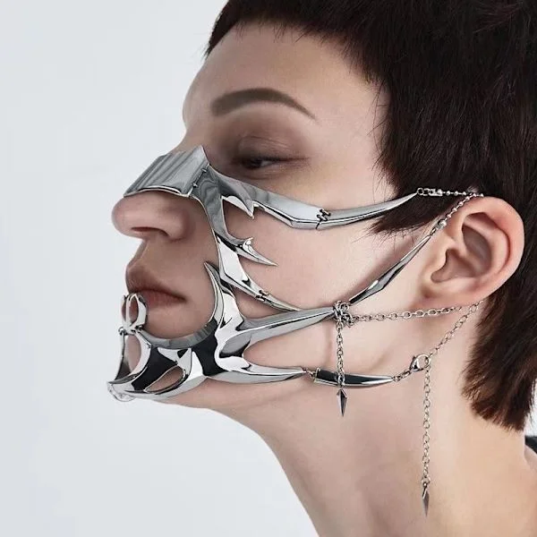 Cyberpunk Metall Mekanisk Mask - Futuristisk Uttrycksaccessoar