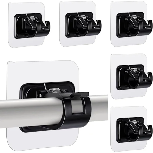 6 Pcs Curtain Rod Holders, Self-Adhesive Curtain Rod Bracket Nail-Free Adjustable Rod Mount Holder, Curtain Rod Bracket for Wall Mounts (Black)